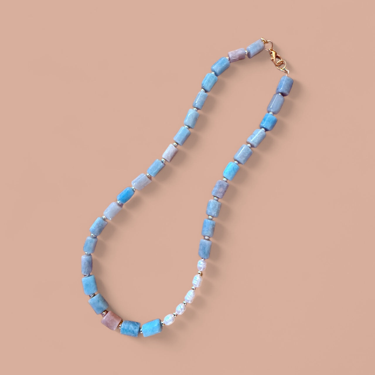 Amazonite & Pearl Necklace with Gold Accents